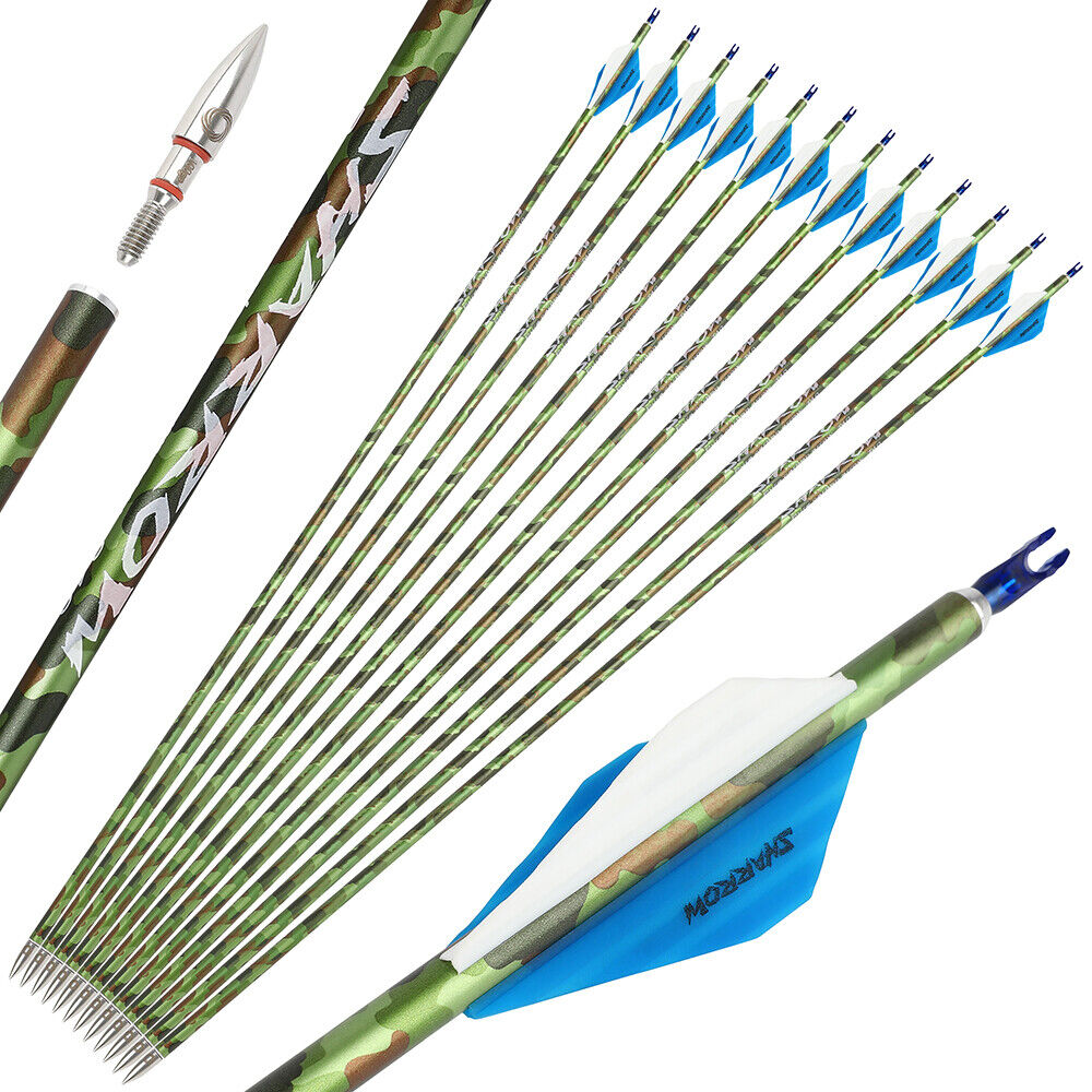 12pcs 30Inch Carbon Arrows SP340 Archery Compoundbow RecurveBow Hunting Arrows Camo